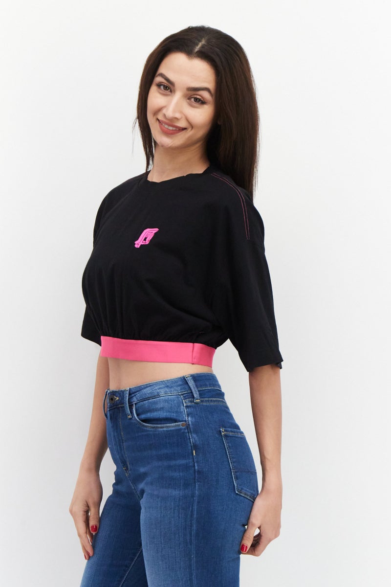 ESPRIT Women Round Neck Short Sleeve Graphic Printed T-Shirt, Black - Image 4