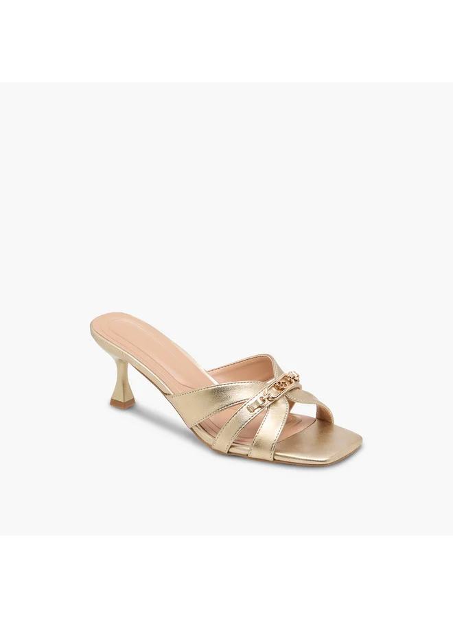 سيليست Women's Solid Slip-On Cross Strap Sandals with Metal Accent