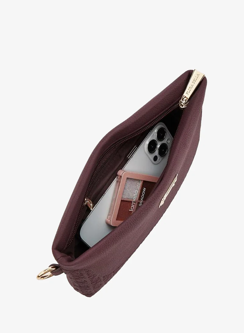 Flora Bella By Shoexpress BURGUNDY Embossed Clutch With Detachable Handle for Women | Best Price UAE