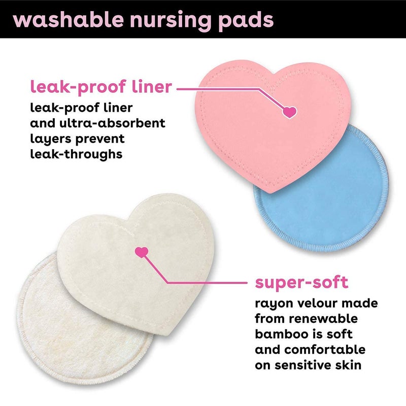 Bamboobies Women’s Nursing Pads, Reusable and Washable, Blue and Light Pink, 3 Regular Pairs and 1 Overnight Pairs, Leak-Proof Pads for Breastfeeding, 4 Pairs - Image 2