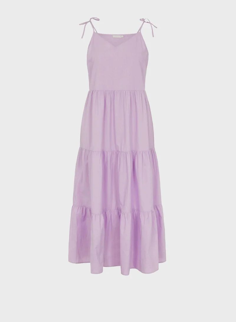 PIECES Pleated Tiered Hem Dress