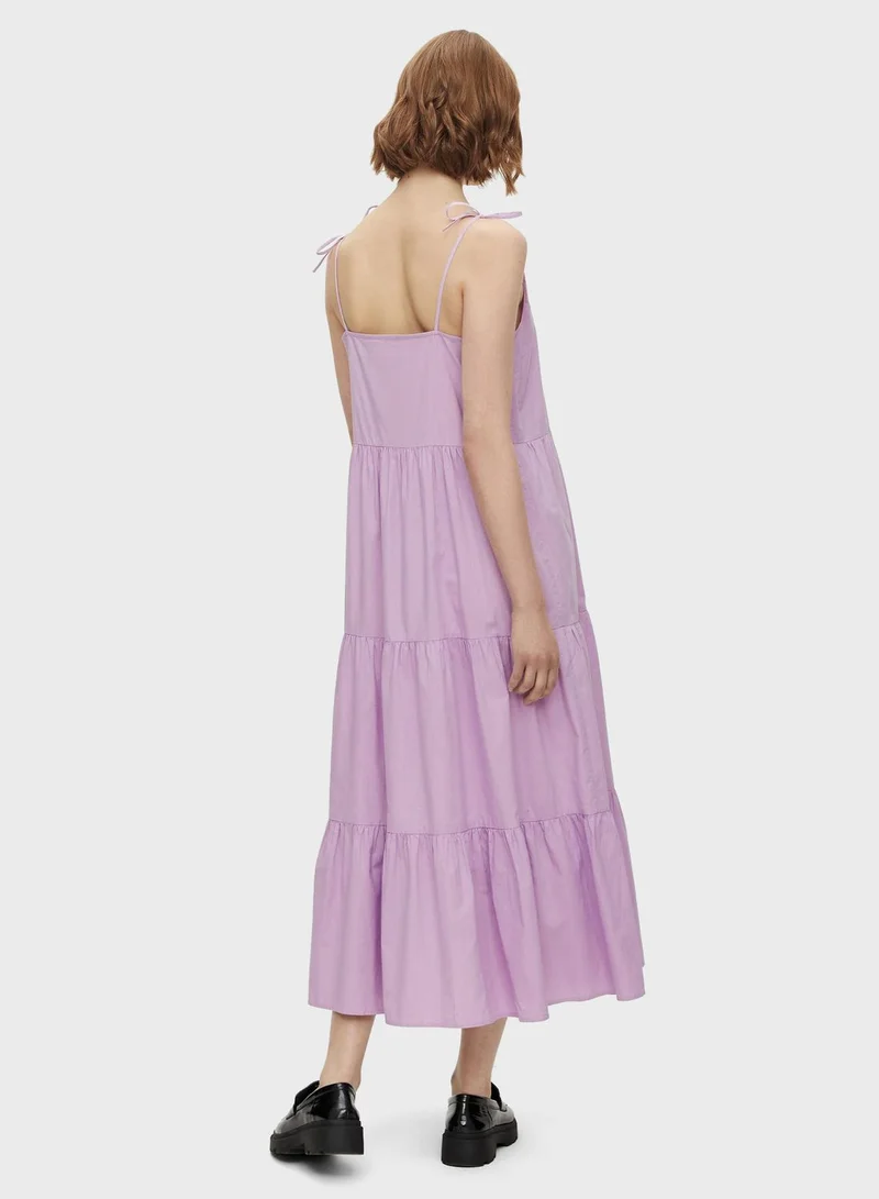 PIECES Pleated Tiered Hem Dress
