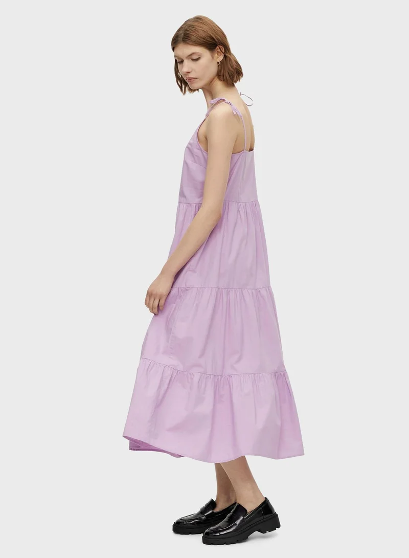 PIECES Pleated Tiered Hem Dress