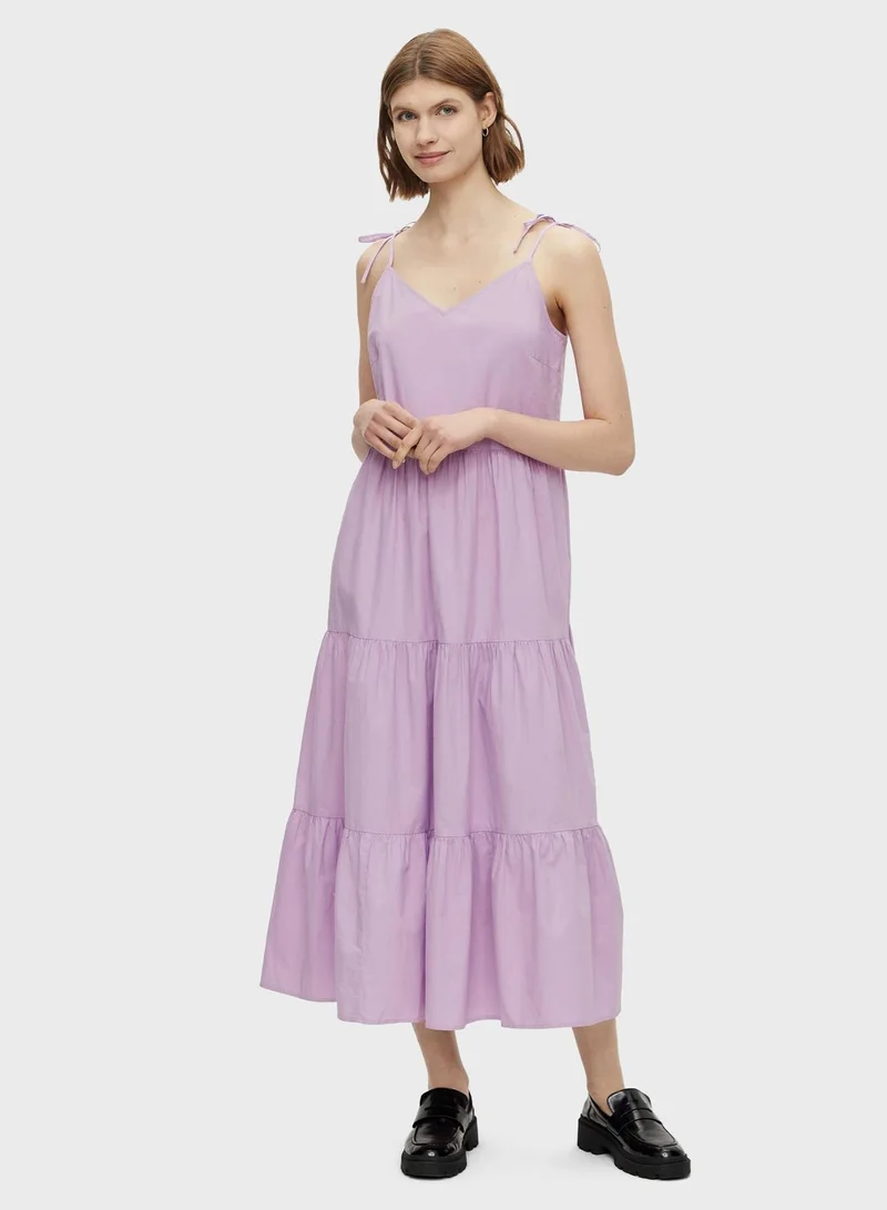 PIECES Pleated Tiered Hem Dress