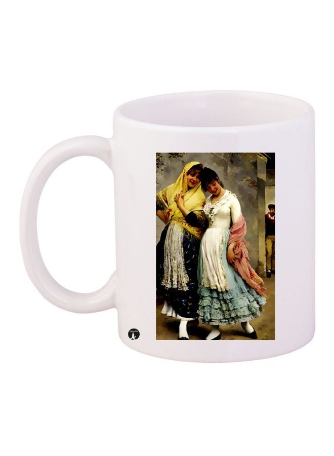 Woman Printed Coffee Mug White/Black/Yellow 11ounce