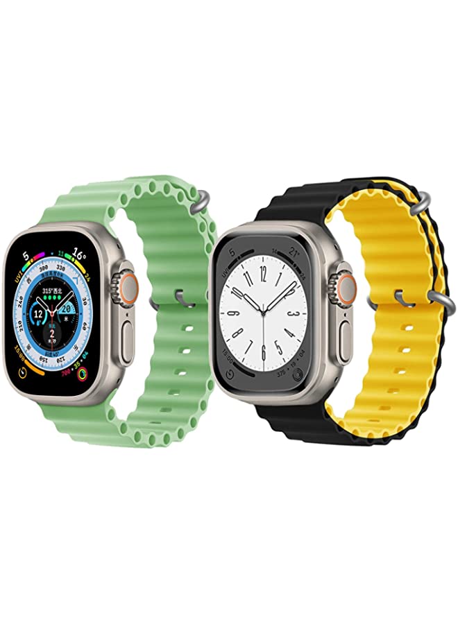 IAF Silicone Ocean Band Strap for Apple Watch Ultra 8 49mm Mint Green Single Color Strap with Black/Yellow Double Side Strap Set of 2