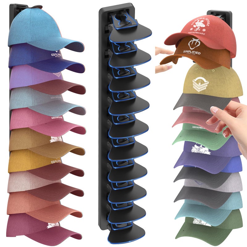 HeQe Hat Organizer for Baseball Caps 1 Pack, Adhesive Hat Rack for Wall, Baseball Cap Organizer (Black) - Image 1
