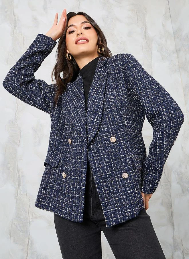ستايلي Regular Fit Tweed Double Breasted Blazer