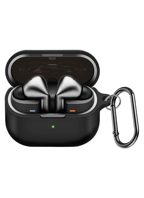 Samsung Galaxy Buds 3 Case & Galaxy Buds 3 Pro Case Cover, Soft Silicone Protective Case with Keychain Carabiner (Black)