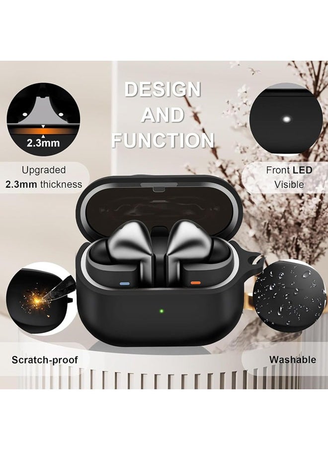 Samsung Galaxy Buds 3 Case & Galaxy Buds 3 Pro Case Cover, Soft Silicone Protective Case with Keychain Carabiner (Black)