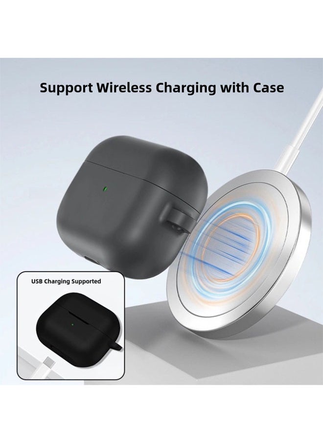 Samsung Galaxy Buds 3 Case & Galaxy Buds 3 Pro Case Cover, Soft Silicone Protective Case with Keychain Carabiner (Black)