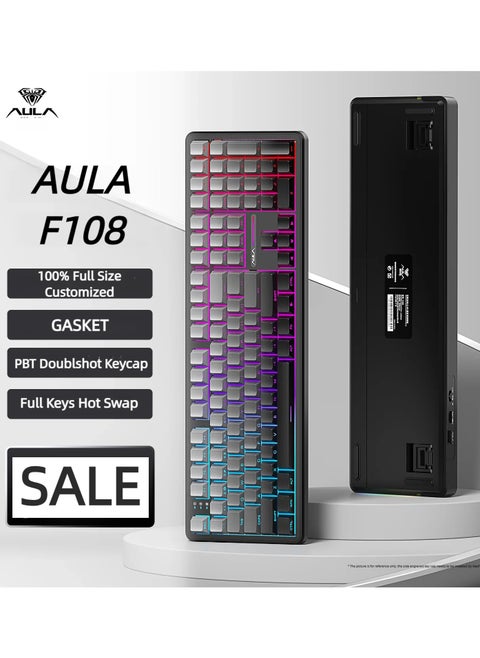 F108 Wireless Mechanical Keyboard, Full Size Gaming Keyboard with Number Pad, Side Printed PBT Keycaps, Pre-lubed Switches, RGB Backlit, Hot Swappable Creamy Sounding Computer Keyboards, 108 keys