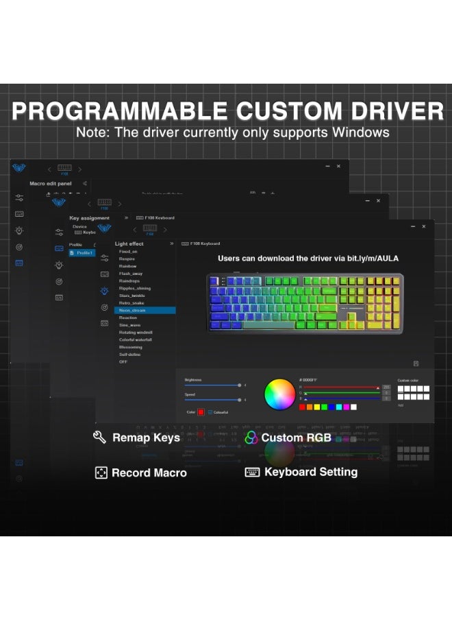 F108 Wireless Mechanical Keyboard, Full Size Gaming Keyboard with Number Pad, Side Printed PBT Keycaps, Pre-lubed Switches, RGB Backlit, Hot Swappable Creamy Sounding Computer Keyboards, 108 keys