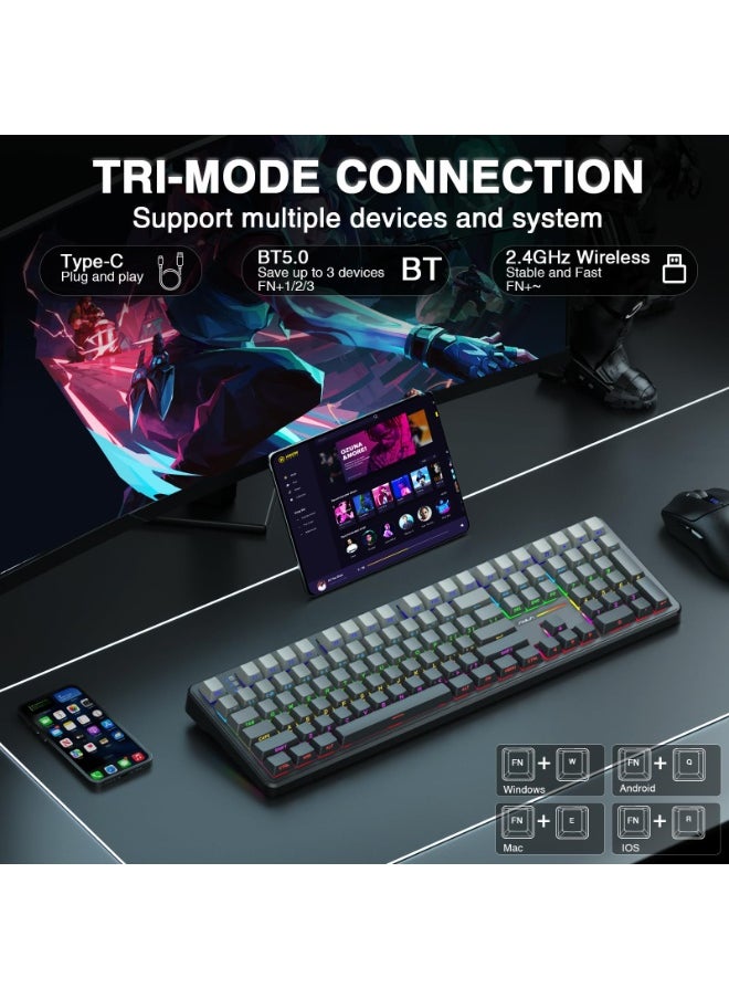 F108 Wireless Mechanical Keyboard, Full Size Gaming Keyboard with Number Pad, Side Printed PBT Keycaps, Pre-lubed Switches, RGB Backlit, Hot Swappable Creamy Sounding Computer Keyboards, 108 keys