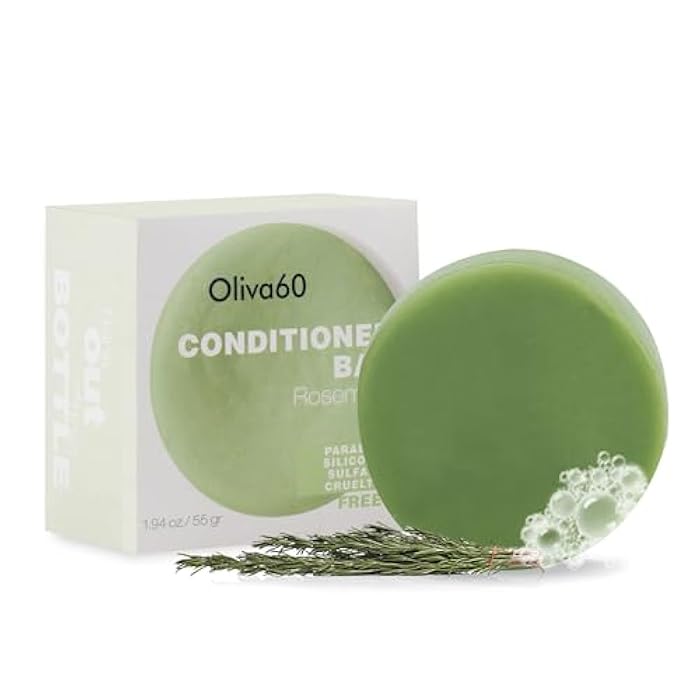 Rosemary Conditioner Bar for Curly Hair | Extra Moisturizing Hair Care- Frizz Control for Damaged Hair | Olive, Argan, Macadamia Oil, Shea Butter | Sulfate & Paraben Free | Vegan | 1.94 oz | OLIVA 60 - Image 1