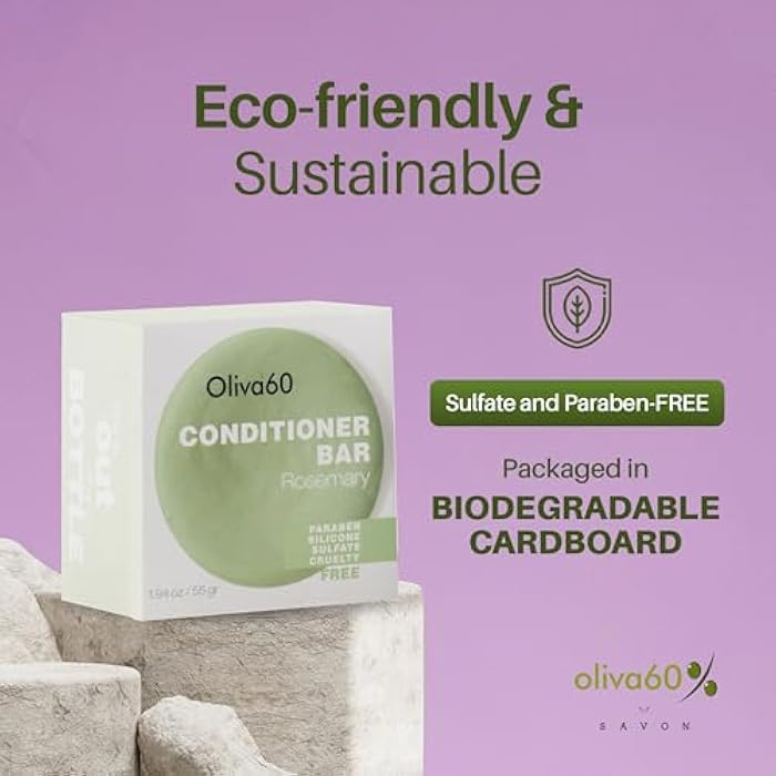 Rosemary Conditioner Bar for Curly Hair | Extra Moisturizing Hair Care- Frizz Control for Damaged Hair | Olive, Argan, Macadamia Oil, Shea Butter | Sulfate & Paraben Free | Vegan | 1.94 oz | OLIVA 60 - Image 5