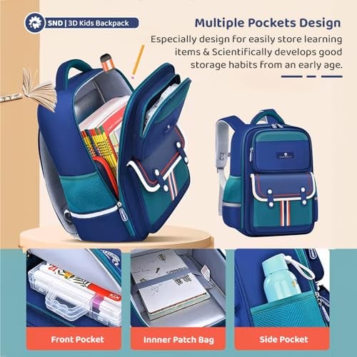 StarAndDaisy Kids Back Pack For Boys & Girls, Ultralight & Stylish Waterproof School/Travel/Picnic Bags for Children Wide Shoulder Strap, Multiple Pockets, Waist Belt (Blue, Green) - Image 3