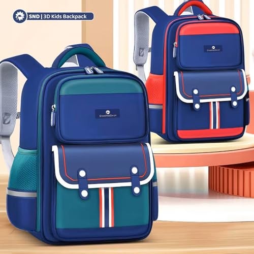 StarAndDaisy Kids Back Pack For Boys & Girls, Ultralight & Stylish Waterproof School/Travel/Picnic Bags for Children Wide Shoulder Strap, Multiple Pockets, Waist Belt (Blue, Green) - Image 2