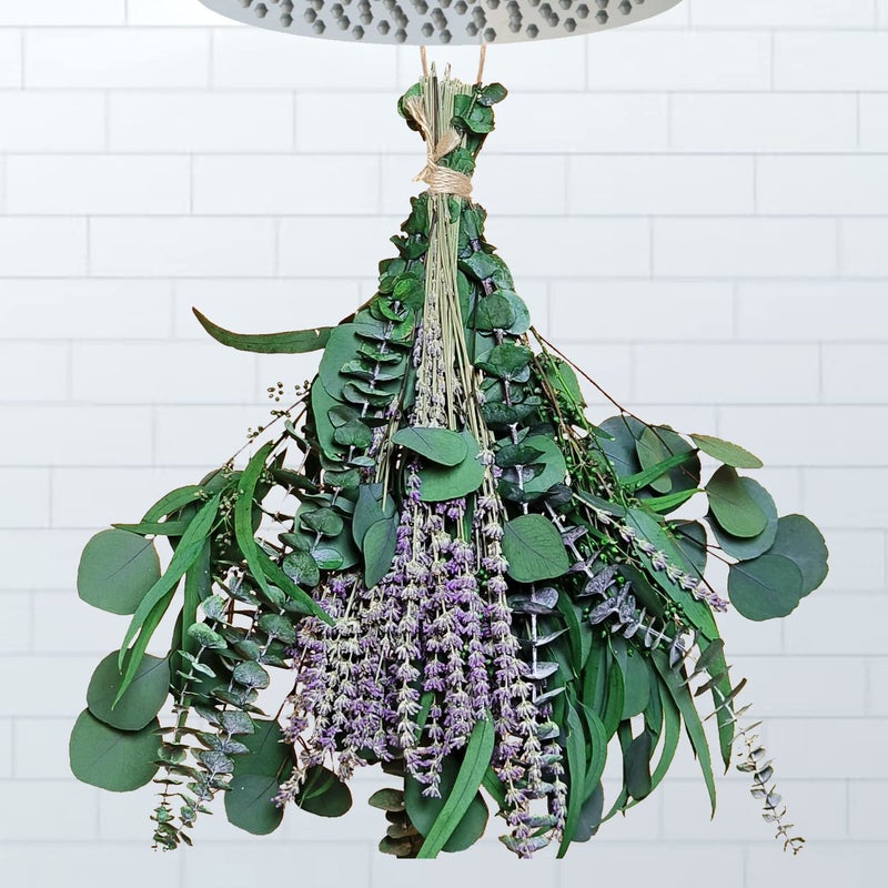 beerfingo 26 PCS Mix Dried Eucalyptus  Lavender Flowers Bundles for Shower 17 Natural Real Hanging Silver Dollar Eucalyptus Leaves Stem Fresh Shower Plants Fragrance Wedding Decor 26 pcs 