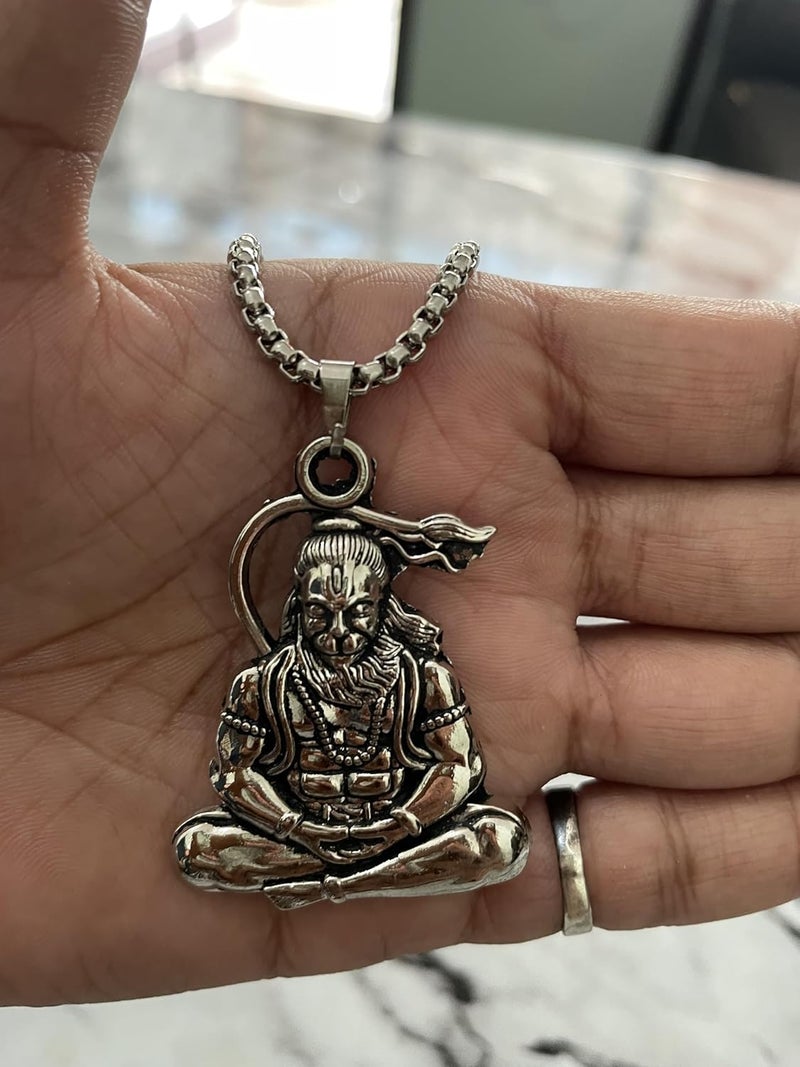 RCW Lord Hanuman Sitting Pose Pendant Chain for Men | Silver-Tone Stainless Steel Spiritual Necklace - Image 3