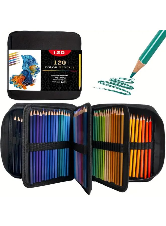 Professional Art Coloring Pencils Set 120 Count Oil Based Break Resistant Core Sharpener Zipper Case For Adult Artists Colorists And Coloring Books Paper Box Style - Image 1