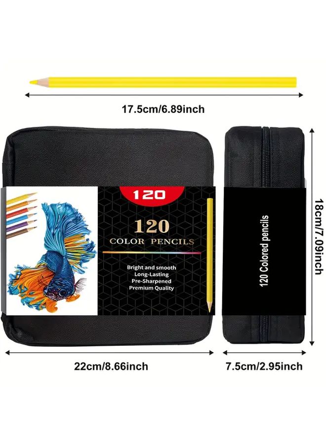 Professional Art Coloring Pencils Set 120 Count Oil Based Break Resistant Core Sharpener Zipper Case For Adult Artists Colorists And Coloring Books Paper Box Style - Image 2