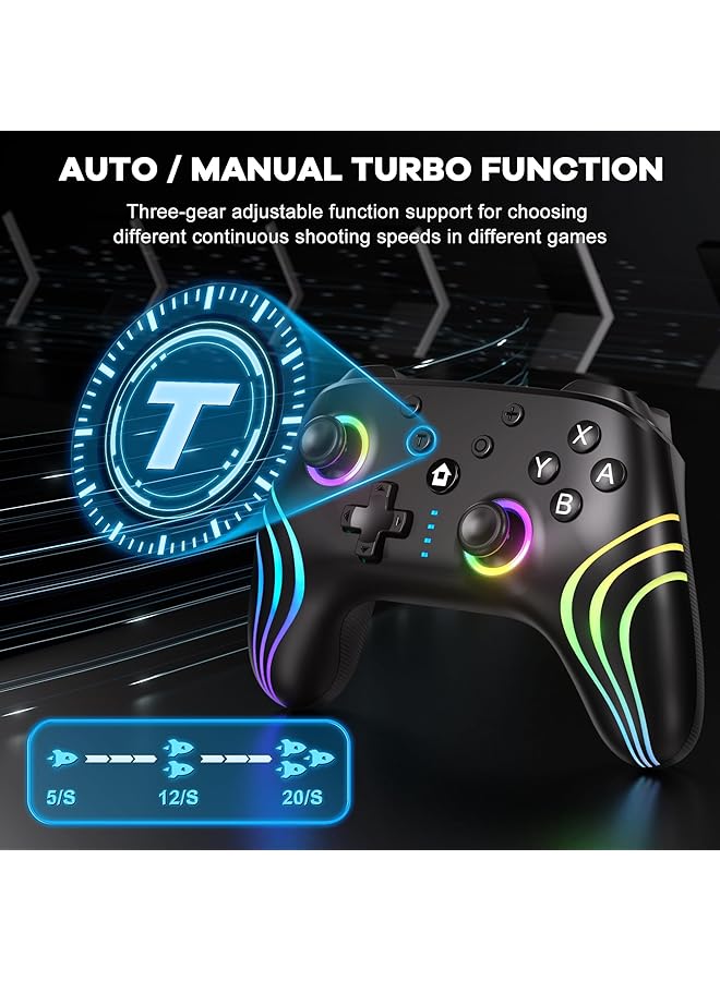X spring Controllers Compatible With Switch 6 Axis Adjustable Turbo Wireless Switch Pro Controller With 9 Colors Rgb Led Programmable 4 Speed Dual Vibration Screenshot Wake Up Bluetooth Controller - Image 4