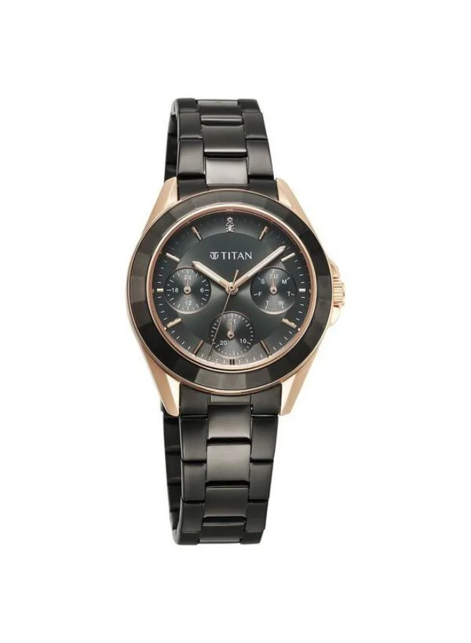TITAN Glamour Quartz Multifunction Grey Dial Black Stainless Steel Strap Watch for Women - 95315KM02