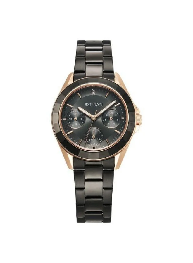 TITAN Glamour Quartz Multifunction Grey Dial Black Stainless Steel Strap Watch for Women - 95315KM02