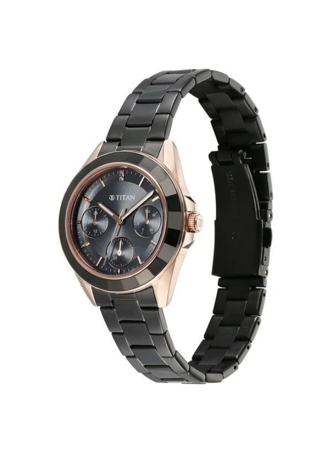 TITAN  Glamour Quartz Multifunction Grey Dial Black Stainless Steel Strap Watch for Women - 95315KM02  | Best Price UAE