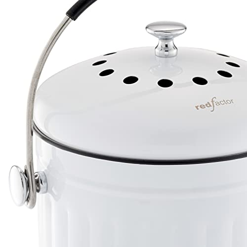 RED FACTOR Premium Compost Bin for Kitchen Countertop - Stainless Steel Food Waste Bucket with Innovative Dual Filter Technology - Includes Spare Filters (White, 1.3 Gallon) - Image 2