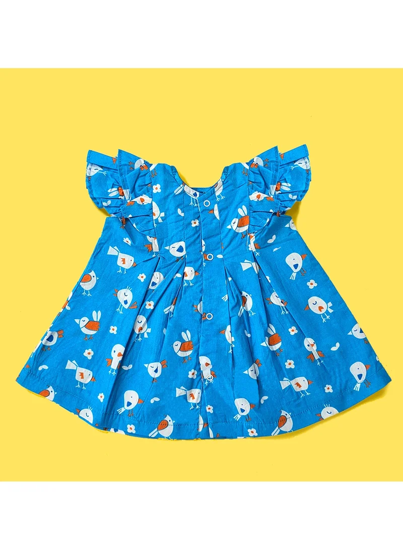 KeeBee Keebee Organic Cotton Blue Birdie Printed Girls Iris Dress