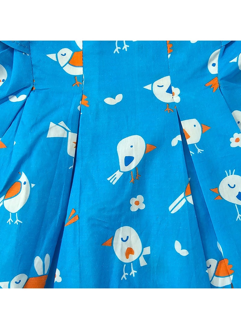 Keebee Organic Cotton Blue Birdie Printed Girls Iris Dress - Image 3