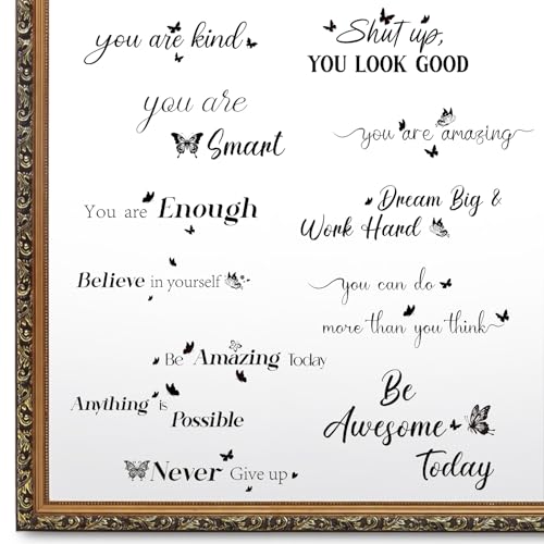 Geyoga 12 Pcs Inspirational Quote Mirror Decals Vinyl Positive Affirmations Mirror Decals Be Amazing Today Be Awesome Today Motivational Stickers for Bedroom Living Room Office BathroomButterfly