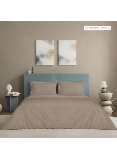 MULBERRY LIVING 100% Cotton Queen Duvet Cover - 300 TC Urban Grid (Checks). Width 240 x Length 220cms - Mocha