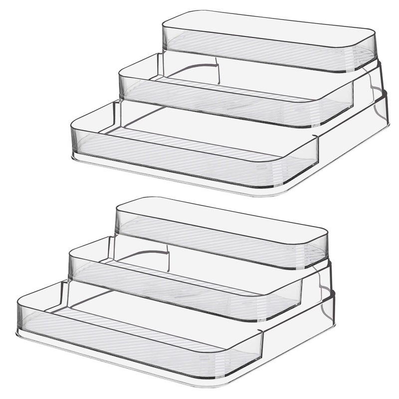 Genaric Zilphoba 2pcs Acrylic Spice Rack, No Assembly Clear 3 Tier Condiment Bottle Shelf Vanity Organizer for Cabinet Kitchen Bathroom