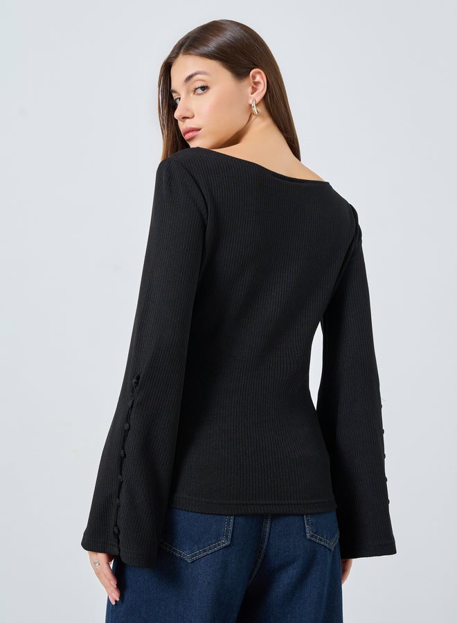 Styli Black Square Neck Ribbed Knit Top - Image 5