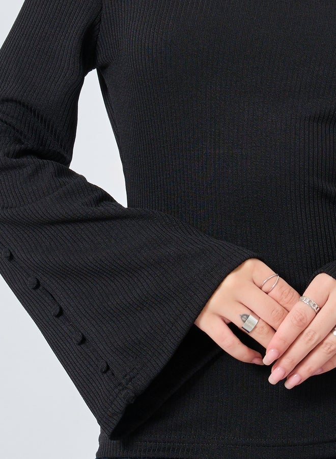 Styli Black Square Neck Ribbed Knit Top - Image 4