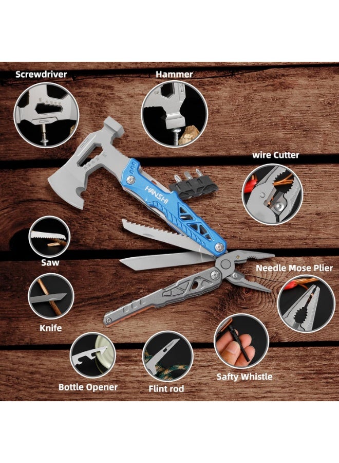 Bukela Camping Axe Multitool with YG10 Tungsten Steel Replaceable Wire Cutters for Gift, 17 in 1 Multi Tool with Spring-Action Pliers, Knife, Screwdriver, Flint Rob, Safty Whistle with Nylon Sheath (Blue) - Image 5
