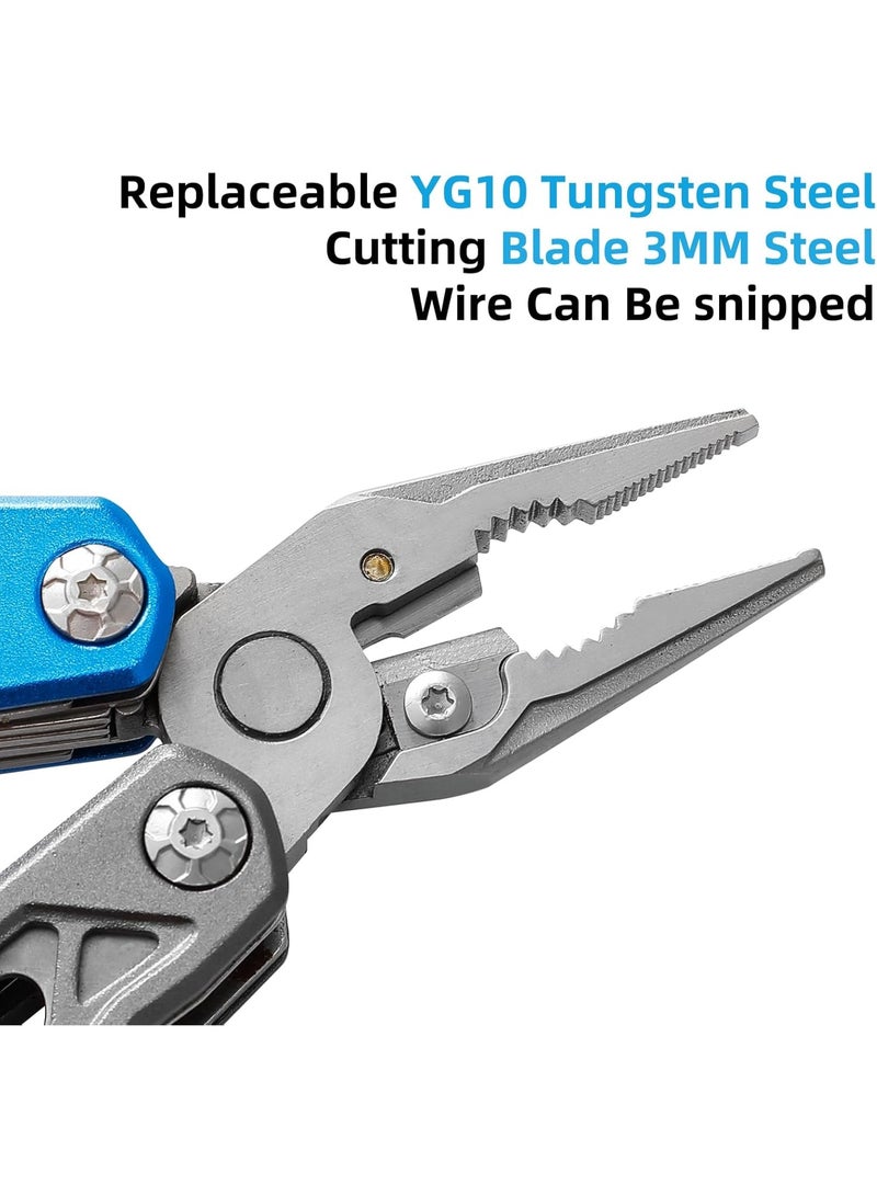 Bukela Camping Axe Multitool with YG10 Tungsten Steel Replaceable Wire Cutters for Gift, 17 in 1 Multi Tool with Spring-Action Pliers, Knife, Screwdriver, Flint Rob, Safty Whistle with Nylon Sheath (Blue) - Image 4