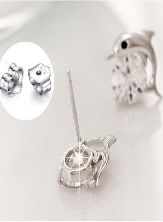 Silver Shoppee Dolphins, Crystal Studded, Sterling Silver Earrings for Girls and Women (SSER1255) - Image 2
