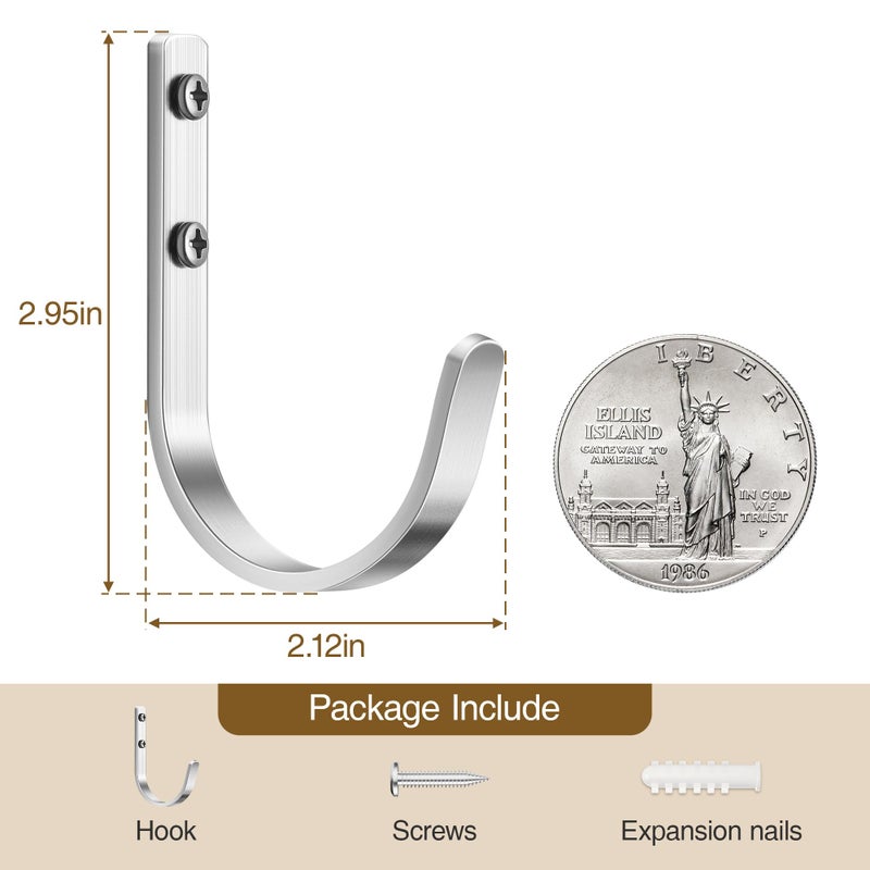 Josmimic Aluminum Wall Hooks for Hanging Towel/Coat - 22LB Screw in Metal Hanger Wall Mount, for Outdoor, Closet, Door, Bathrooms, for Backpack, Robe, Silver 5 Pack - Image 3