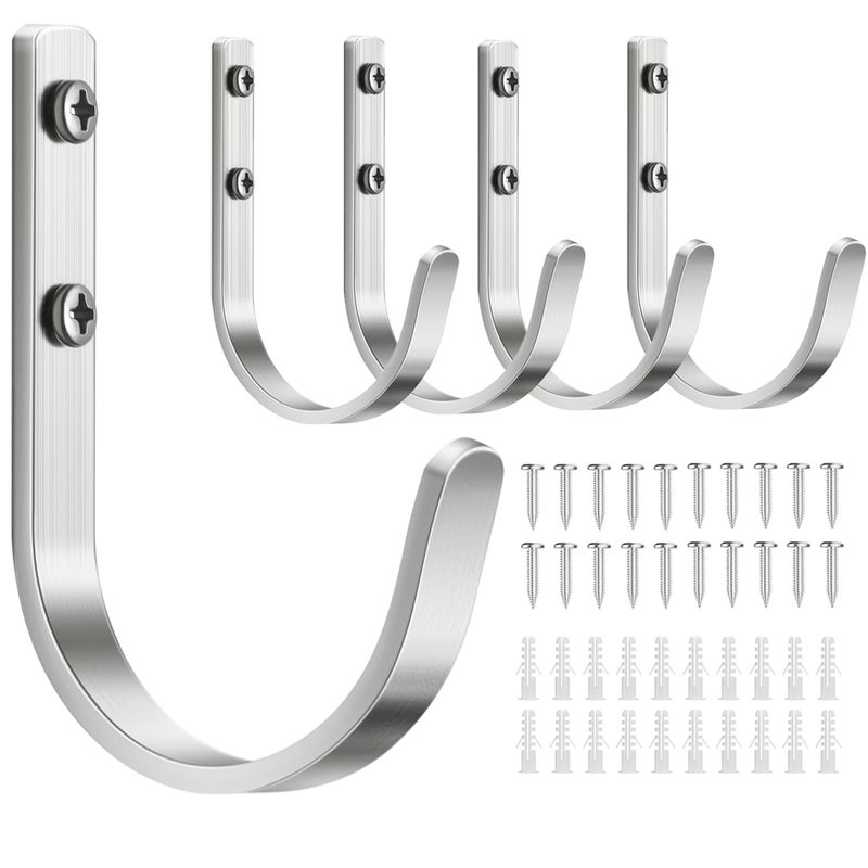 Josmimic Aluminum Wall Hooks for Hanging Towel/Coat - 22LB Screw in Metal Hanger Wall Mount, for Outdoor, Closet, Door, Bathrooms, for Backpack, Robe, Silver 5 Pack - Image 1