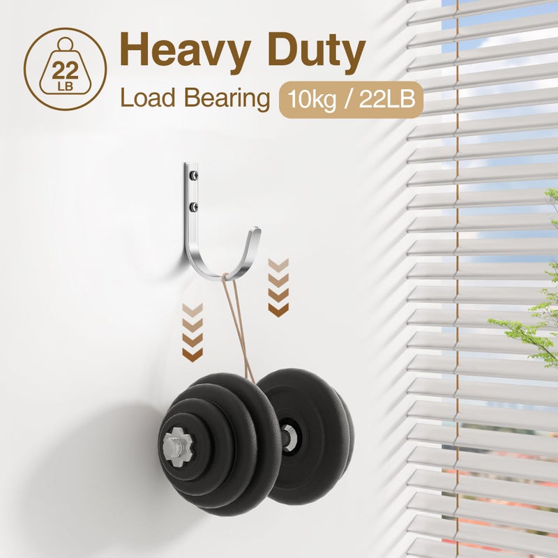 Josmimic Aluminum Wall Hooks for Hanging Towel/Coat - 22LB Screw in Metal Hanger Wall Mount, for Outdoor, Closet, Door, Bathrooms, for Backpack, Robe, Silver 5 Pack - Image 4