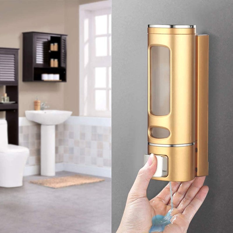 BATH GURU موزع صابون سائل مثبت على الحائط من ABS للحمام والمطبخ - عبوة من 2 (400 مل، أسود وذهبي) - Image 5