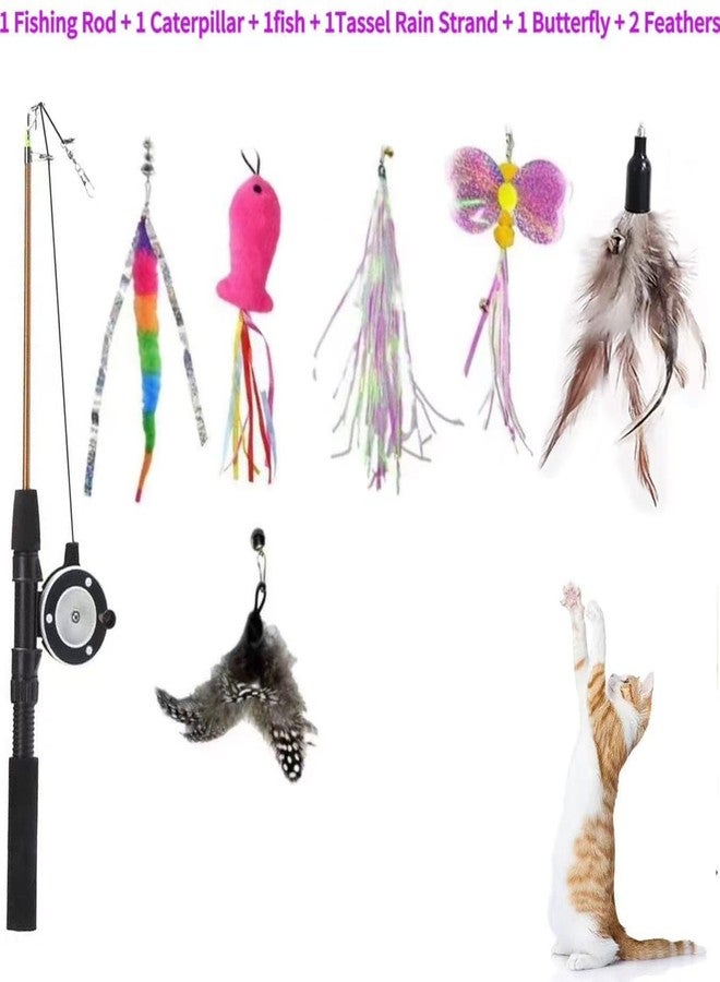 Retractable Cat Teaser Wand Toy, Cat Toys for Indoor Outdoor Cats Interactive Fishing Rod with 6 Pcs Refills Feather Toy, Caterpillar Butterfly & Fish - Image 2