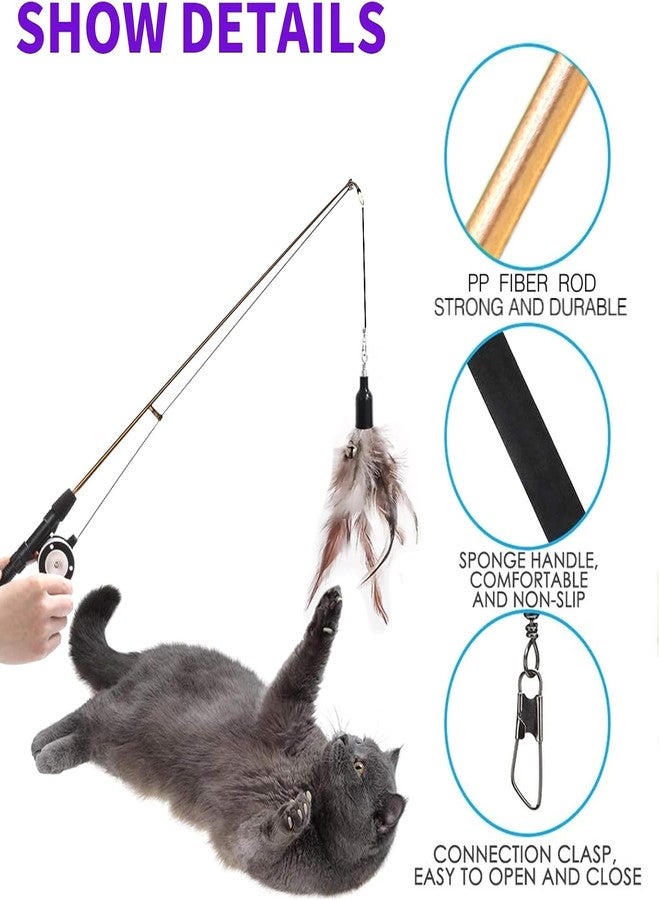 Retractable Cat Teaser Wand Toy, Cat Toys for Indoor Outdoor Cats Interactive Fishing Rod with 6 Pcs Refills Feather Toy, Caterpillar Butterfly & Fish - Image 3