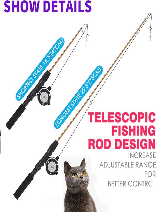 Retractable Cat Teaser Wand Toy, Cat Toys for Indoor Outdoor Cats Interactive Fishing Rod with 6 Pcs Refills Feather Toy, Caterpillar Butterfly & Fish - Image 4
