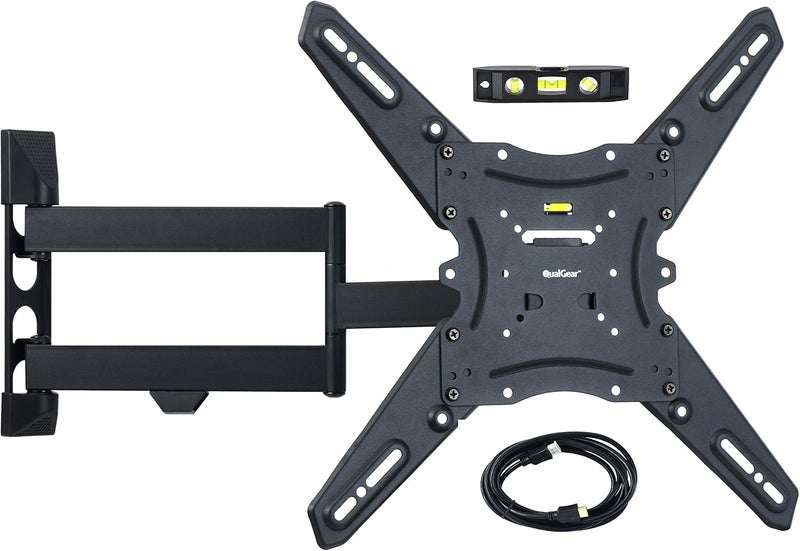 QualGear Qg-TM-021-Blk مجموعة تركيب حائط مفصلية عالمية فائقة النحافة ومنخفضة جدًا لمعظم أجهزة تلفزيون LED من 23 إلى 47 بوصة وبعض 55 بوصة، مع كابل HDMI V2.0 بطول 6 أقدام، أسود - Image 1