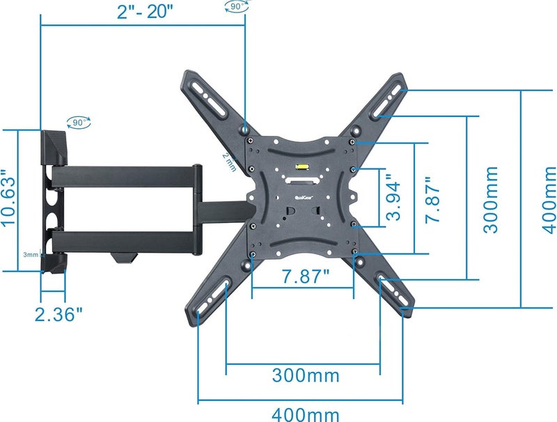 QualGear Qg-TM-021-Blk مجموعة تركيب حائط مفصلية عالمية فائقة النحافة ومنخفضة جدًا لمعظم أجهزة تلفزيون LED من 23 إلى 47 بوصة وبعض 55 بوصة، مع كابل HDMI V2.0 بطول 6 أقدام، أسود - Image 2